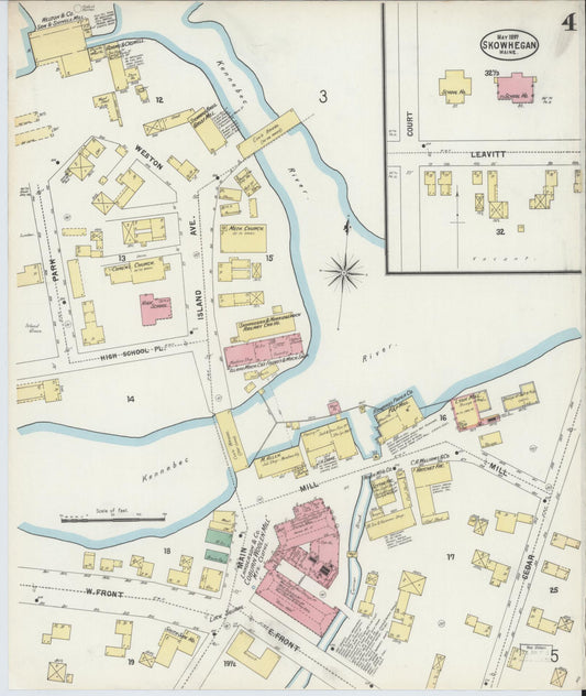 Sanborn Fire Insurance Map from Skowhegan, Somerset County, Maine (1897), Sheet #0004 - Historic Sanborn Fire Insurance Map Print, vintage old map wall art, antique decor, genealogy gift, Maine Maine map