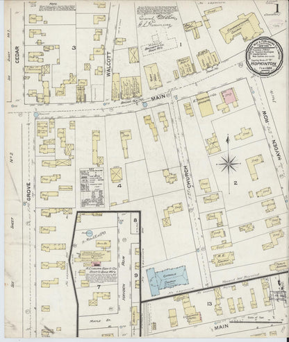 Sanborn Fire Insurance Map from Hopkinton, Middlesex County, Massachusetts (1888), Sheet #0001 - Historic Sanborn Fire Insurance Map Print, vintage old map wall art, antique decor, genealogy gift, Massachusetts Massachusetts map