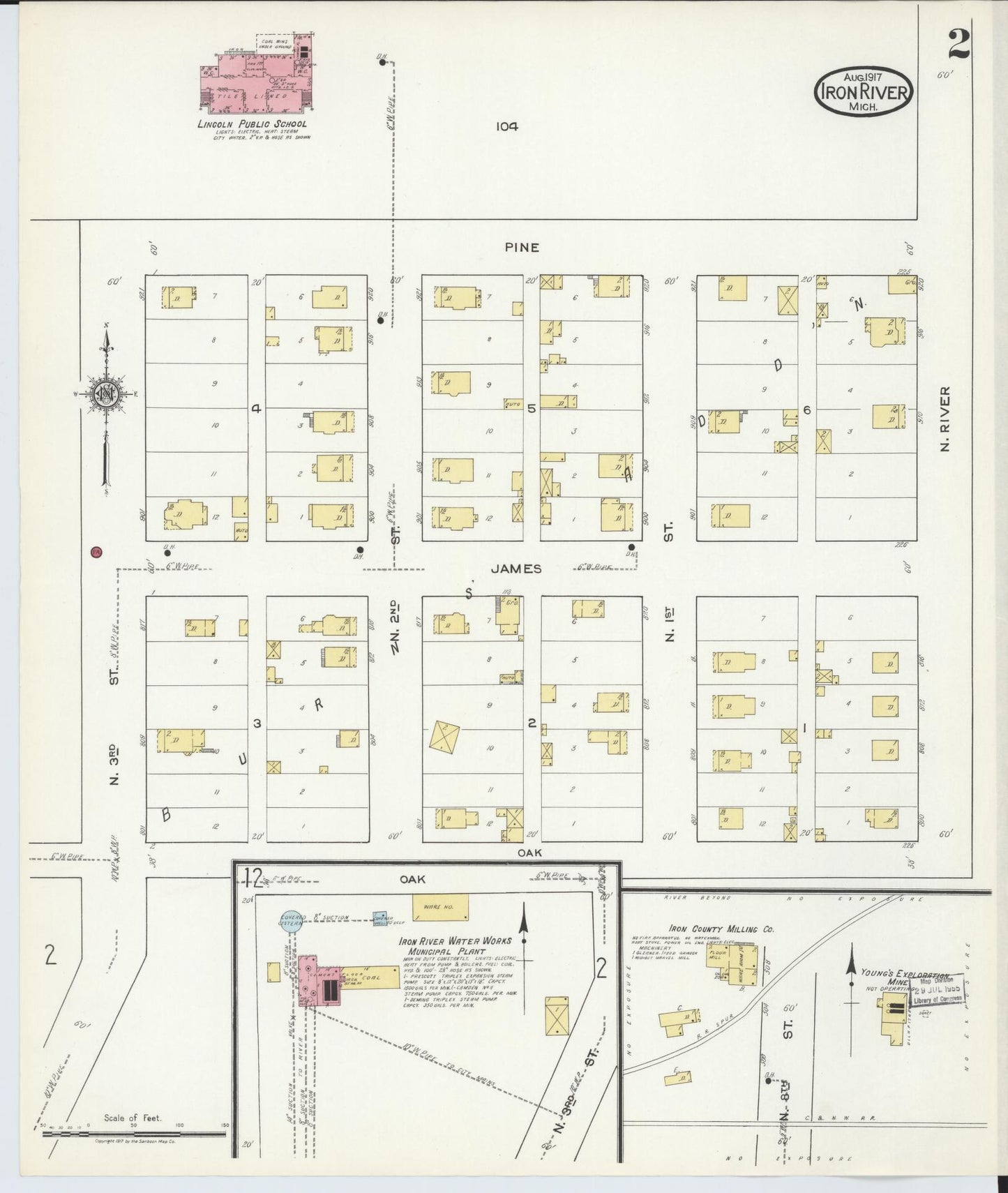 Sanborn Fire Insurance Map from Iron River, Iron County, Michigan (1917), Sheet #0002 - Complete Map Set gallery image, historic Sanborn map, vintage wall art, Michigan Michigan