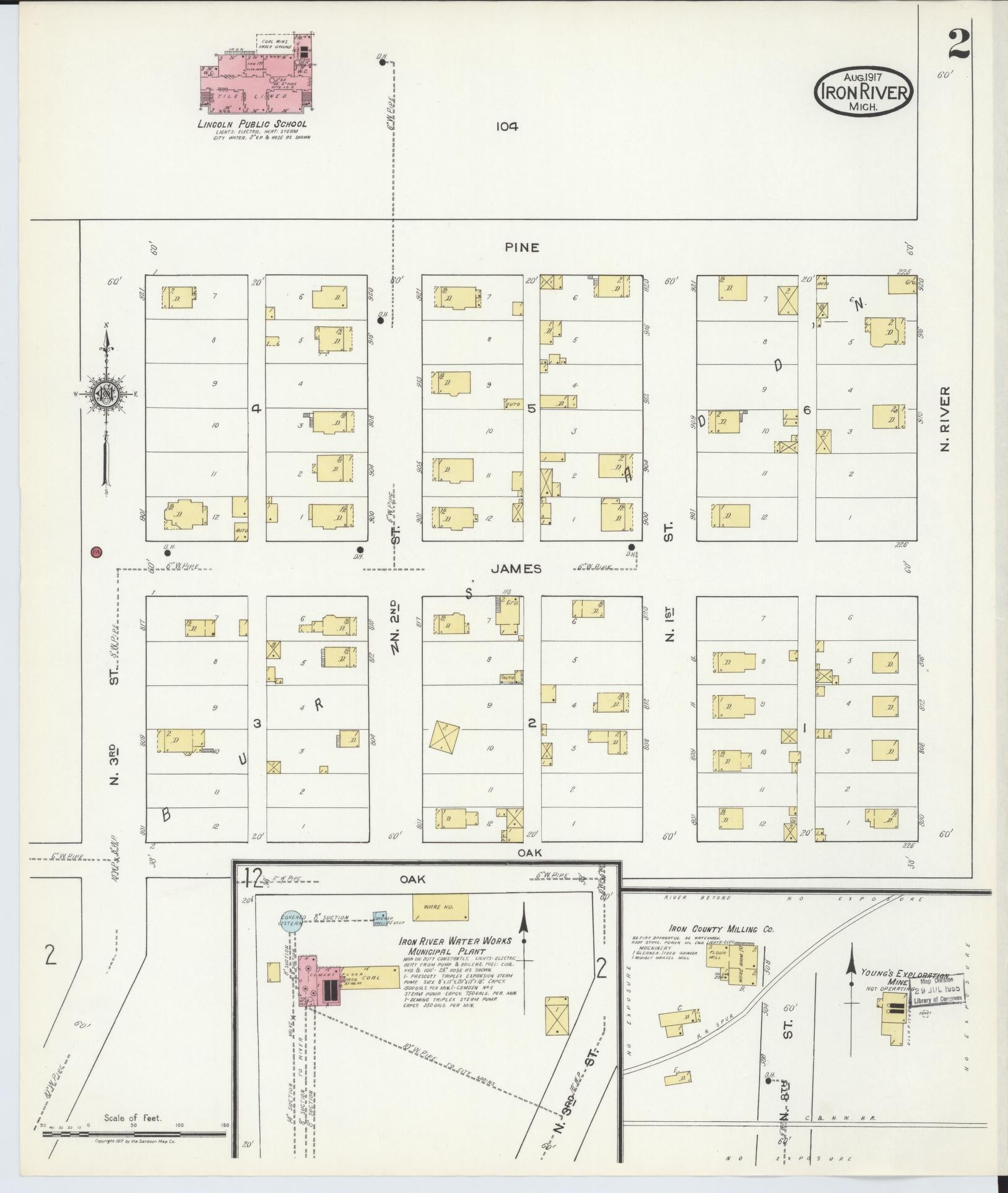 Sanborn Fire Insurance Map from Iron River, Iron County, Michigan (1917), Sheet #0002 - Complete Map Set gallery image, historic Sanborn map, vintage wall art, Michigan Michigan