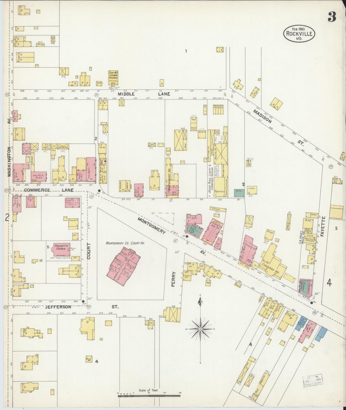 Sanborn Fire Insurance Map from Rockville, Montgomery County, Maryland (1903), Sheet #0003 - Historic Sanborn Fire Insurance Map Print, vintage old map wall art