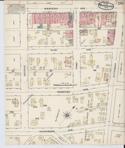 Sanborn Fire Insurance Map from Muskegon, Muskegon County, Michigan (1883), Sheet #0010 - Historic Sanborn Fire Insurance Map Print, vintage old map wall art, antique decor, genealogy gift, Michigan Michigan map
