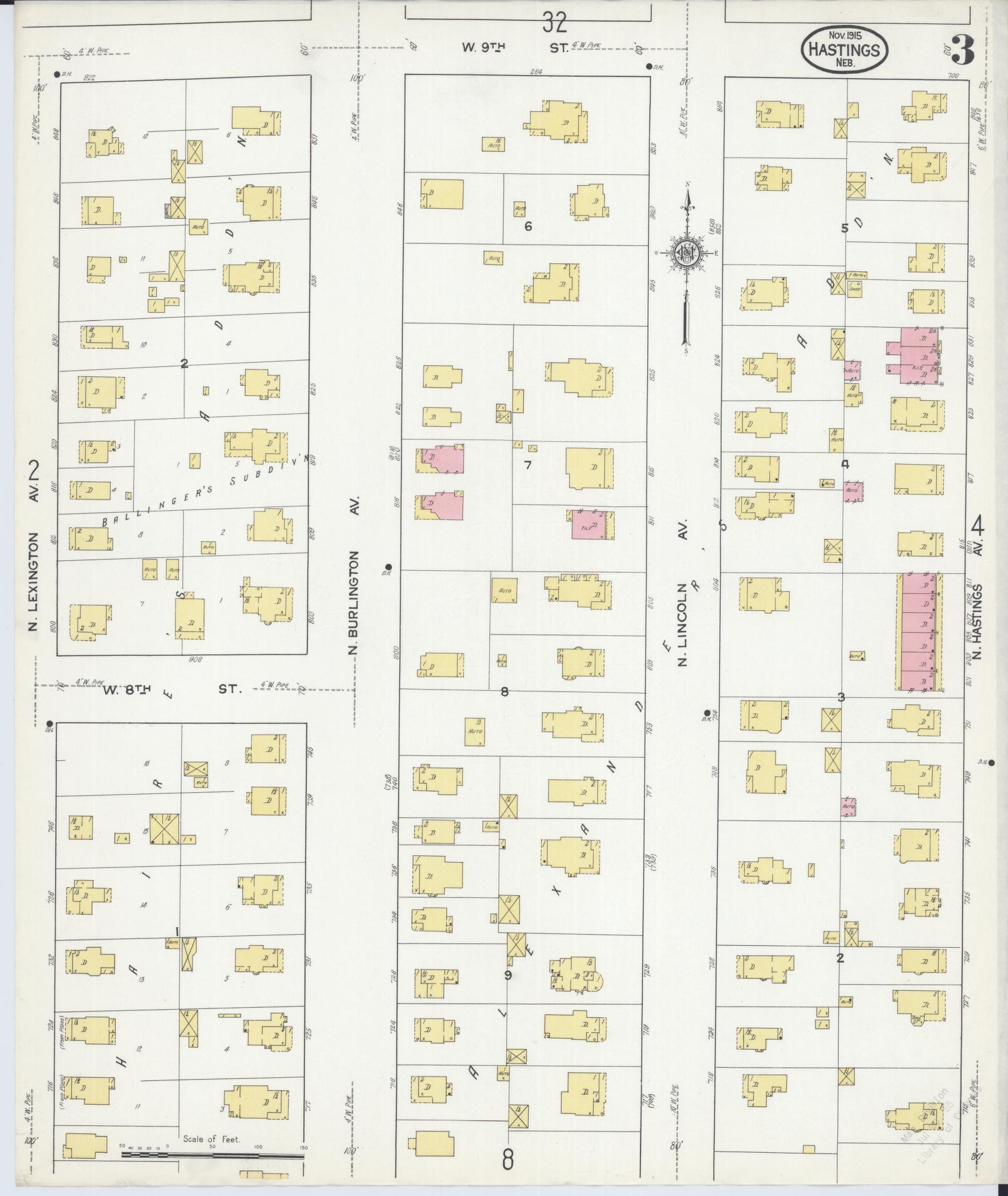 Sanborn Fire Insurance Map from Hastings, Adams County, Nebraska (1915), Sheet #0003 - Historic Sanborn Fire Insurance Map Print, vintage old map wall art, antique decor, genealogy gift, Nebraska Nebraska map