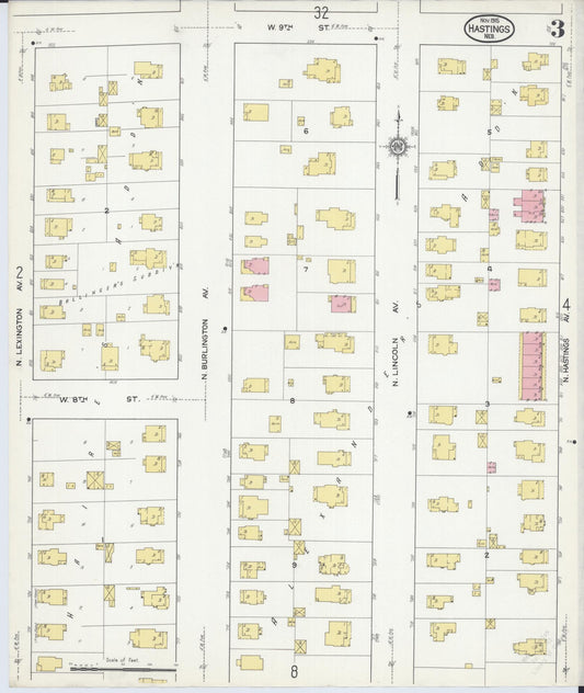 Sanborn Fire Insurance Map from Hastings, Adams County, Nebraska (1915), Sheet #0003 - Historic Sanborn Fire Insurance Map Print, vintage old map wall art, antique decor, genealogy gift, Nebraska Nebraska map