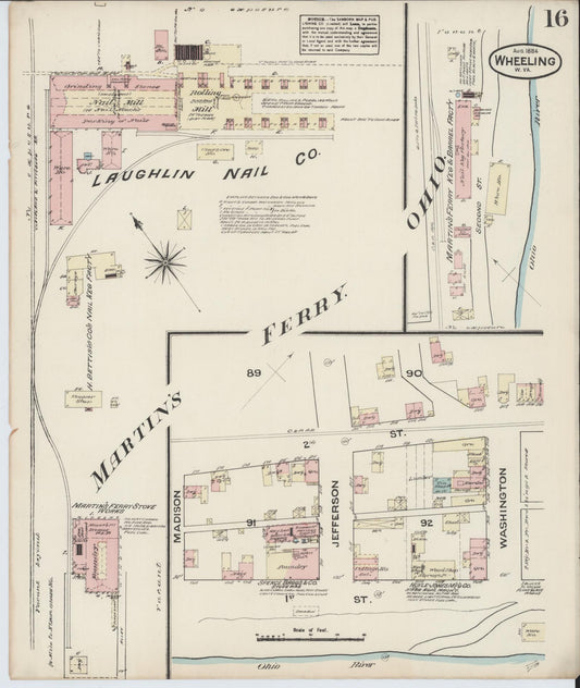 Sanborn Fire Insurance Map from Wheeling, Ohio County, West Virginia (1884), Sheet #0016 - Historic Sanborn Fire Insurance Map Print, vintage old map wall art, antique decor, genealogy gift, West Virginia West Virginia map