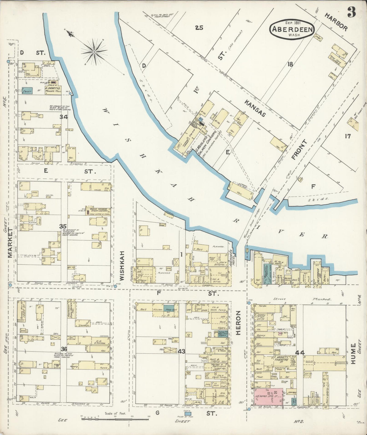 Sanborn Fire Insurance Map from Aberdeen, Grays Harbor County, Washington (1891), Sheet #0003 - Complete Map Set gallery image, historic Sanborn map, vintage wall art, Washington Washington