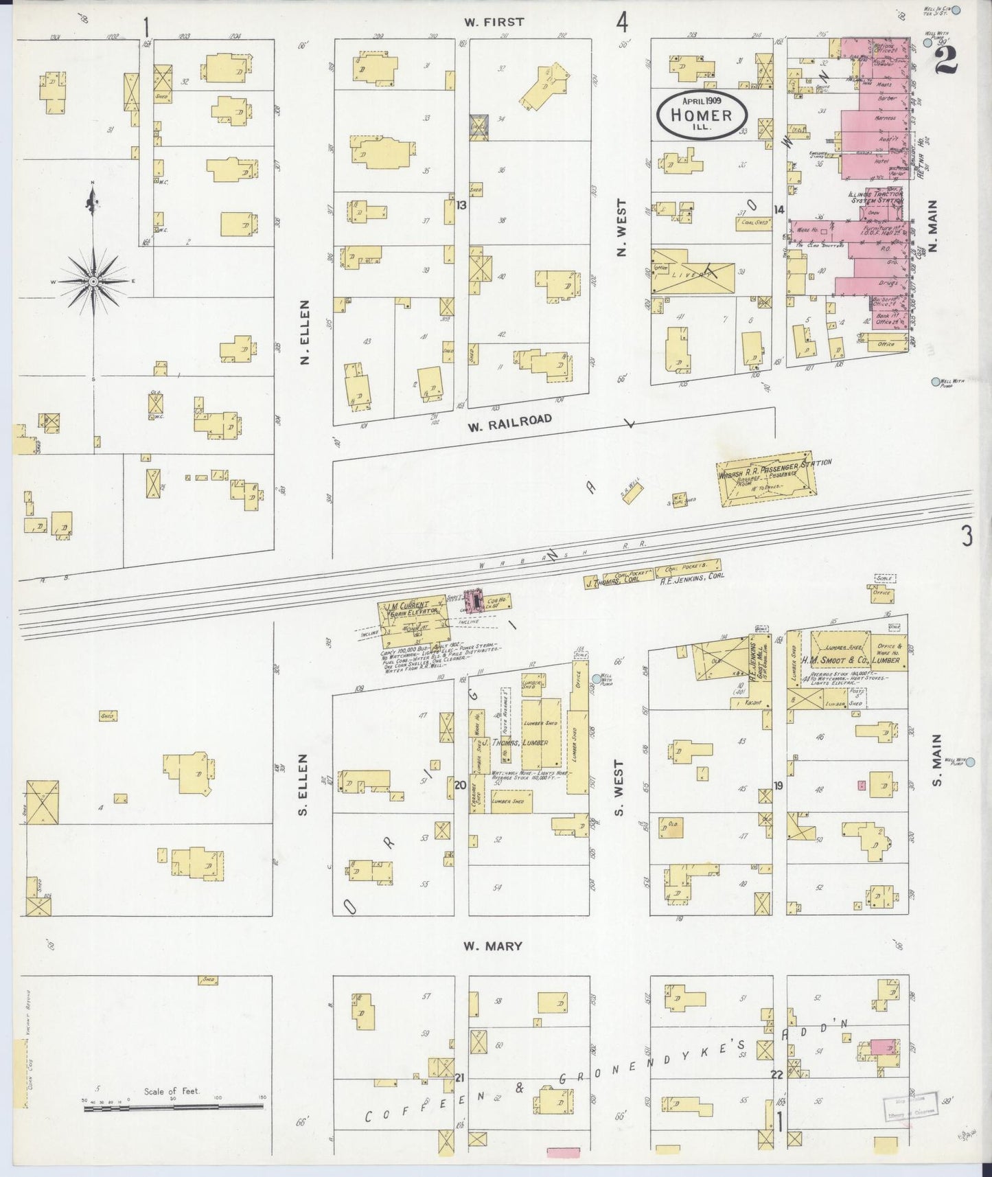 Sanborn Fire Insurance Map from Homer, Champaign County, Illinois (1909), Sheet #0002 - Complete Map Set gallery image, historic Sanborn map, vintage wall art, Illinois Illinois