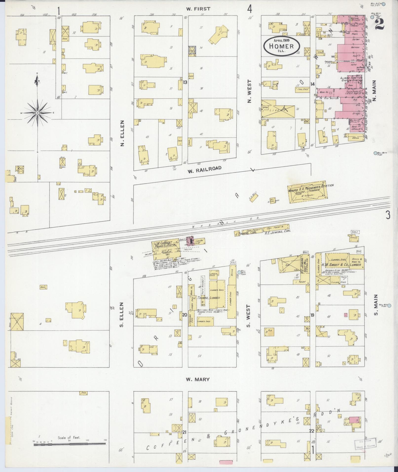 Sanborn Fire Insurance Map from Homer, Champaign County, Illinois (1909), Sheet #0002 - Complete Map Set gallery image, historic Sanborn map, vintage wall art, Illinois Illinois