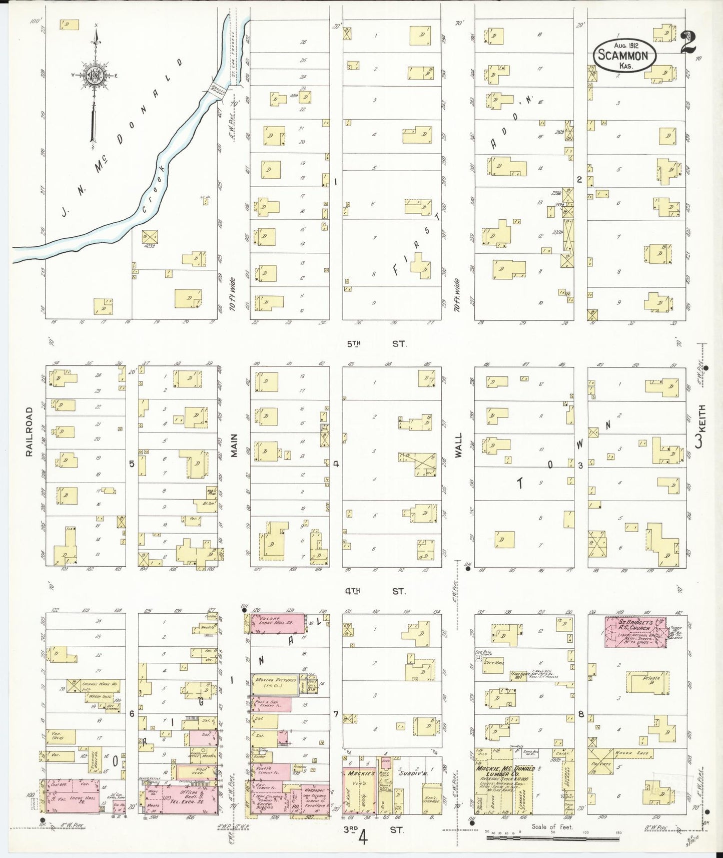 Sanborn Fire Insurance Map from Scammon, Cherokee County, Kansas (1912), Sheet #0002 - Complete Map Set gallery image, historic Sanborn map, vintage wall art, Kansas Kansas