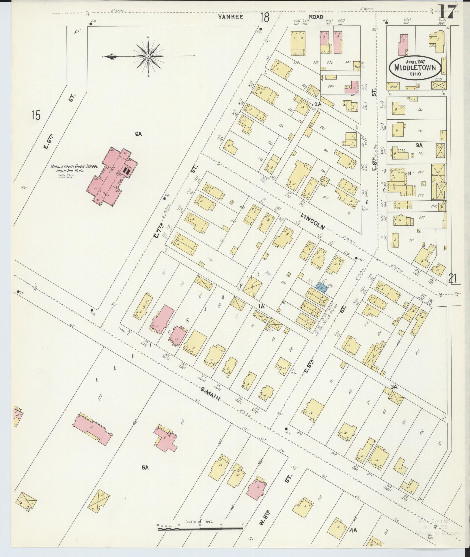 Sanborn Fire Insurance Map from Middletown, Butler County, Ohio (1907), Sheet #0017 - Historic Sanborn Fire Insurance Map Print, vintage old map wall art, antique decor, genealogy gift, Ohio Ohio map