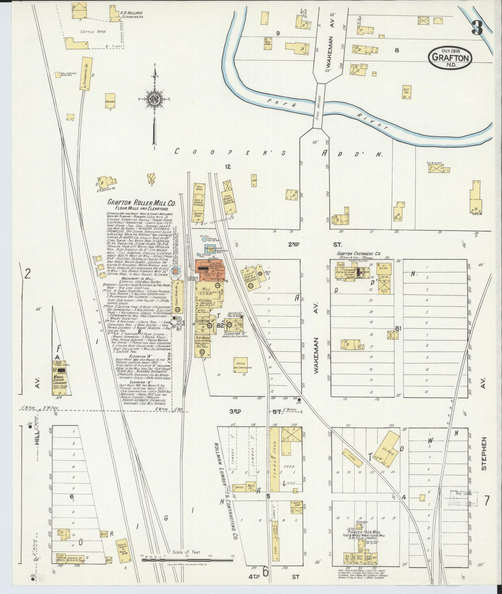 Sanborn Fire Insurance Map from Grafton, Walsh County, North Dakota (1918), Sheet #0003 - Historic Sanborn Fire Insurance Map Print, vintage old map wall art, antique decor, genealogy gift, North Dakota North Dakota map