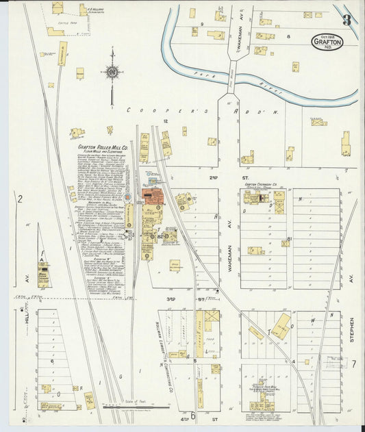 Sanborn Fire Insurance Map from Grafton, Walsh County, North Dakota (1918), Sheet #0003 - Historic Sanborn Fire Insurance Map Print, vintage old map wall art, antique decor, genealogy gift, North Dakota North Dakota map