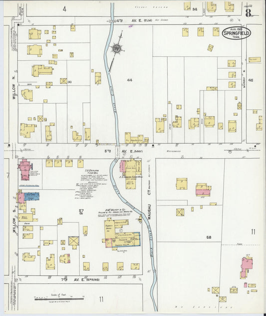 Sanborn Fire Insurance Map from Springfield, Robertson County, Tennessee (1921), Sheet #0008 - Historic Sanborn Fire Insurance Map Print, vintage old map wall art, antique decor, genealogy gift, Tennessee Tennessee map