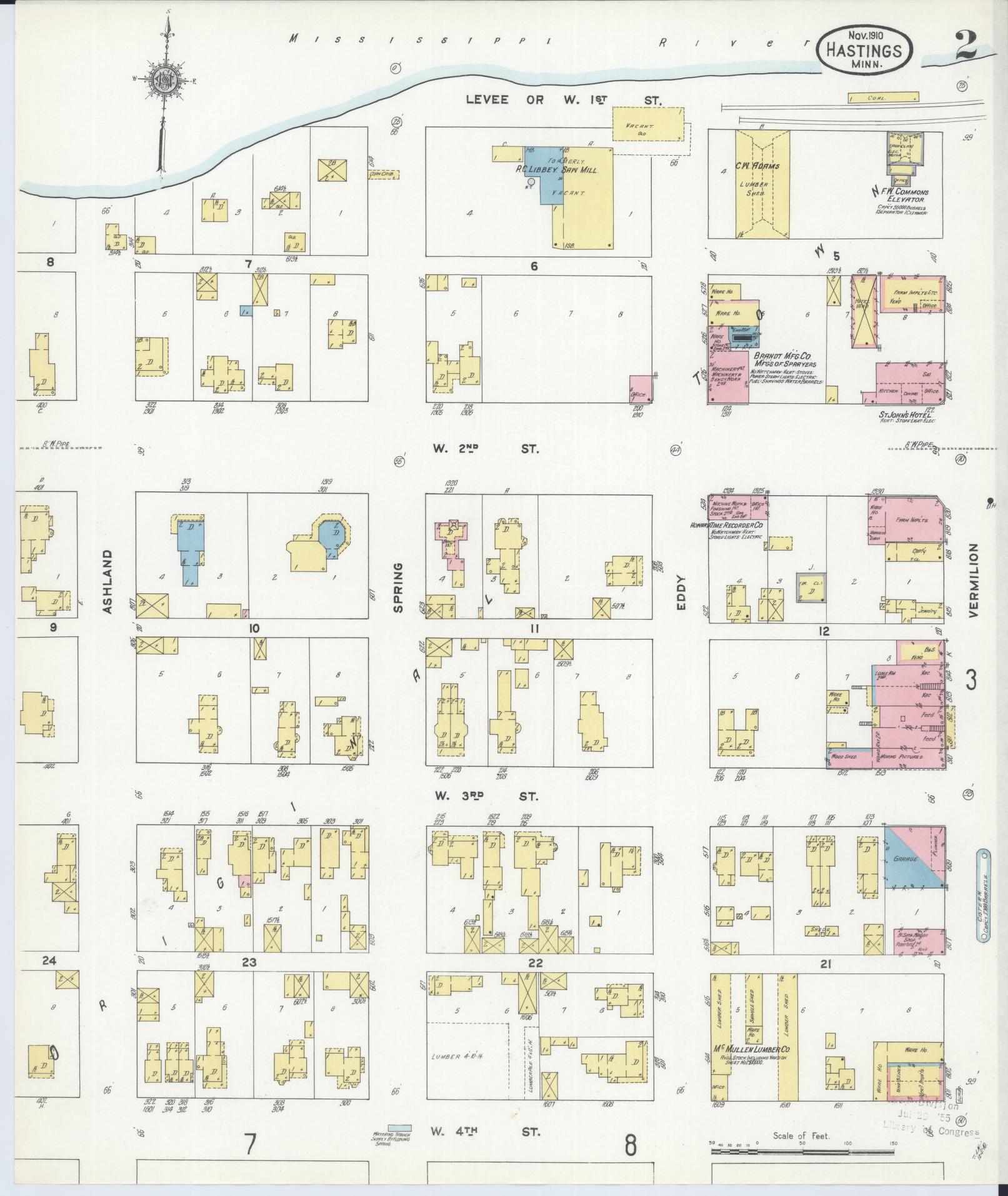 Sanborn Fire Insurance Map from Hastings, Dakota County, Minnesota (1910), Sheet #0002 - Historic Sanborn Fire Insurance Map Print, vintage old map wall art, antique decor, genealogy gift, Minnesota Minnesota map