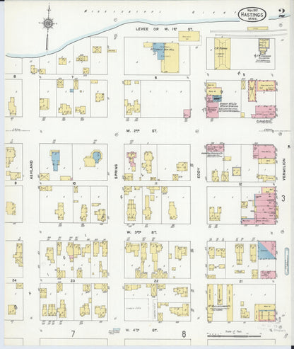 Sanborn Fire Insurance Map from Hastings, Dakota County, Minnesota (1910), Sheet #0002 - Historic Sanborn Fire Insurance Map Print, vintage old map wall art, antique decor, genealogy gift, Minnesota Minnesota map