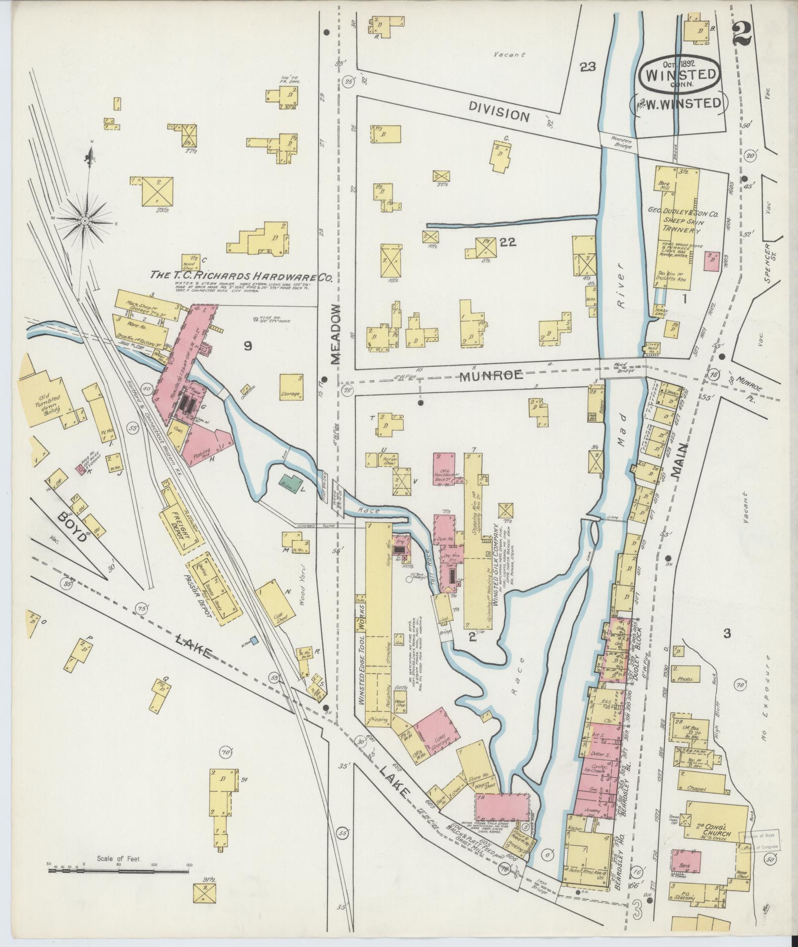 Sanborn Fire Insurance Map from Winsted, Litchfield County, Connecticut (1892), Sheet #0002 - Complete Map Set gallery image, historic Sanborn map, vintage wall art, Connecticut Connecticut