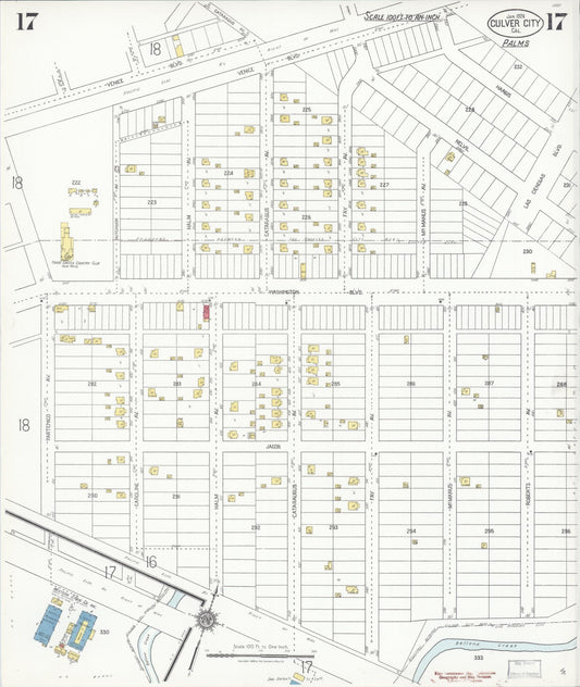 Sanborn Fire Insurance Map from Culver City, Los Angeles County, California (1924), Sheet #0017 - Historic Sanborn Fire Insurance Map Print, vintage old map wall art, antique decor, genealogy gift, California California map