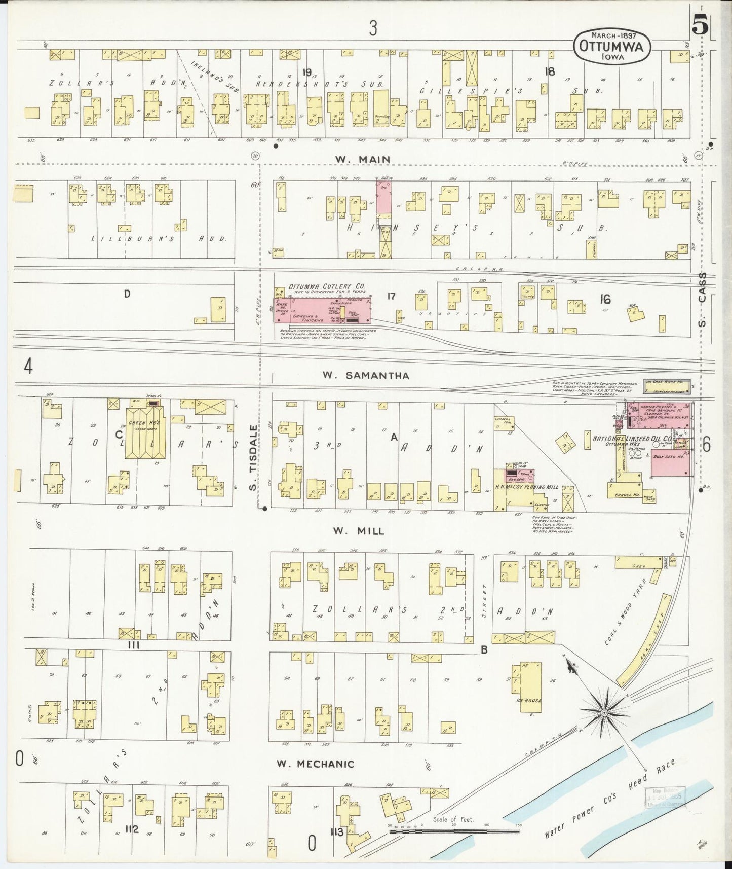 Sanborn Fire Insurance Map from Ottumwa, Wapello County, Iowa (1897), Sheet #0005 - Historic Sanborn Fire Insurance Map Print, vintage old map wall art