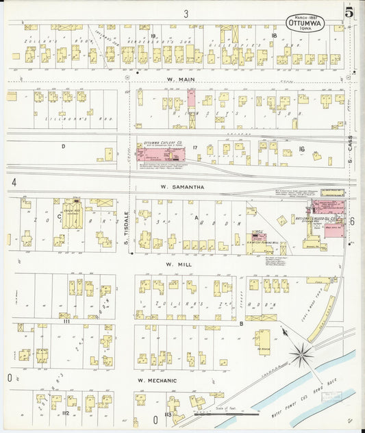 Sanborn Fire Insurance Map from Ottumwa, Wapello County, Iowa (1897), Sheet #0005 - Historic Sanborn Fire Insurance Map Print, vintage old map wall art