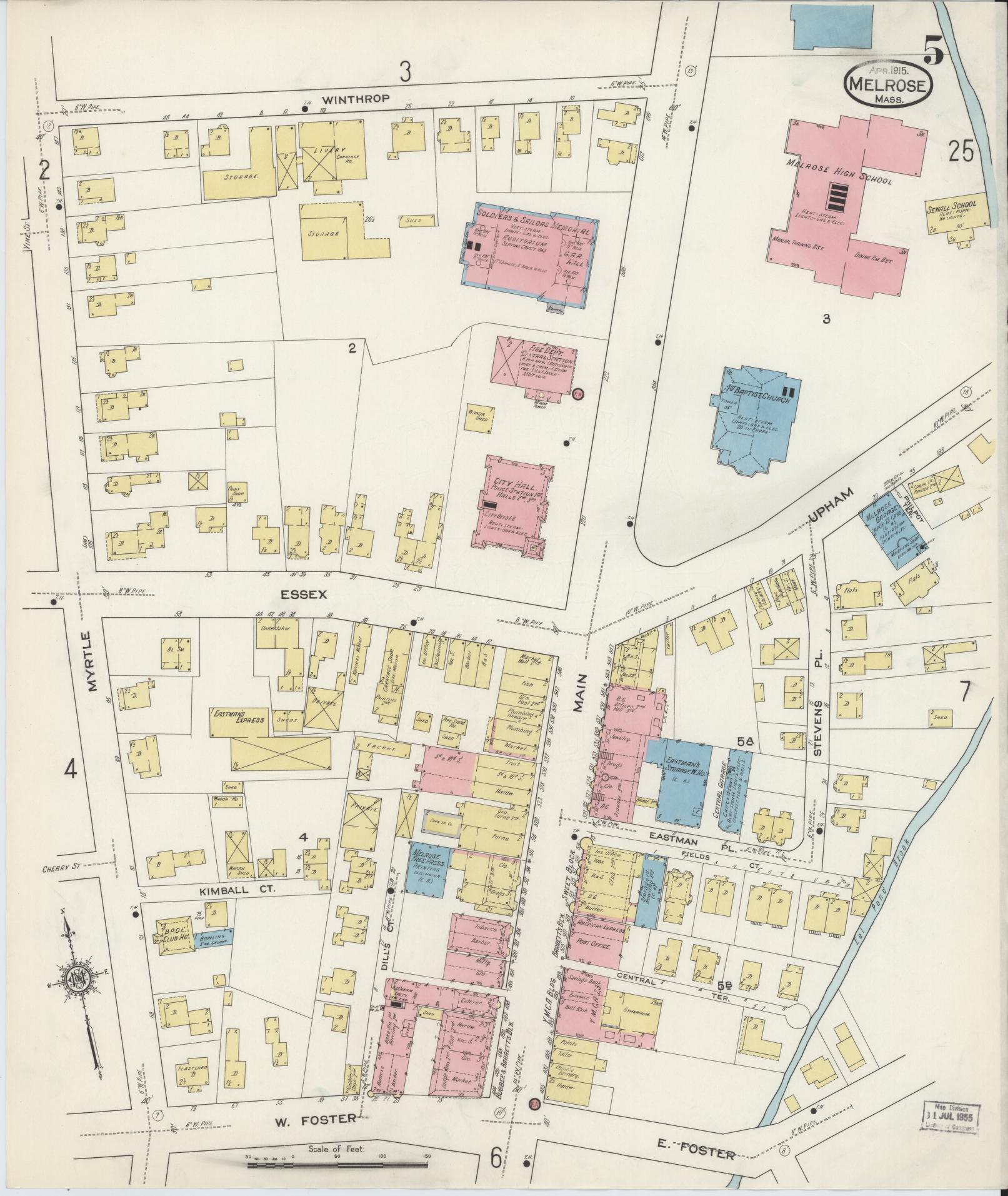 Sanborn Fire Insurance Map from Melrose, Middlesex County, Massachusetts (1915), Sheet #0005 - Complete Map Set gallery image, historic Sanborn map, vintage wall art, Massachusetts Massachusetts