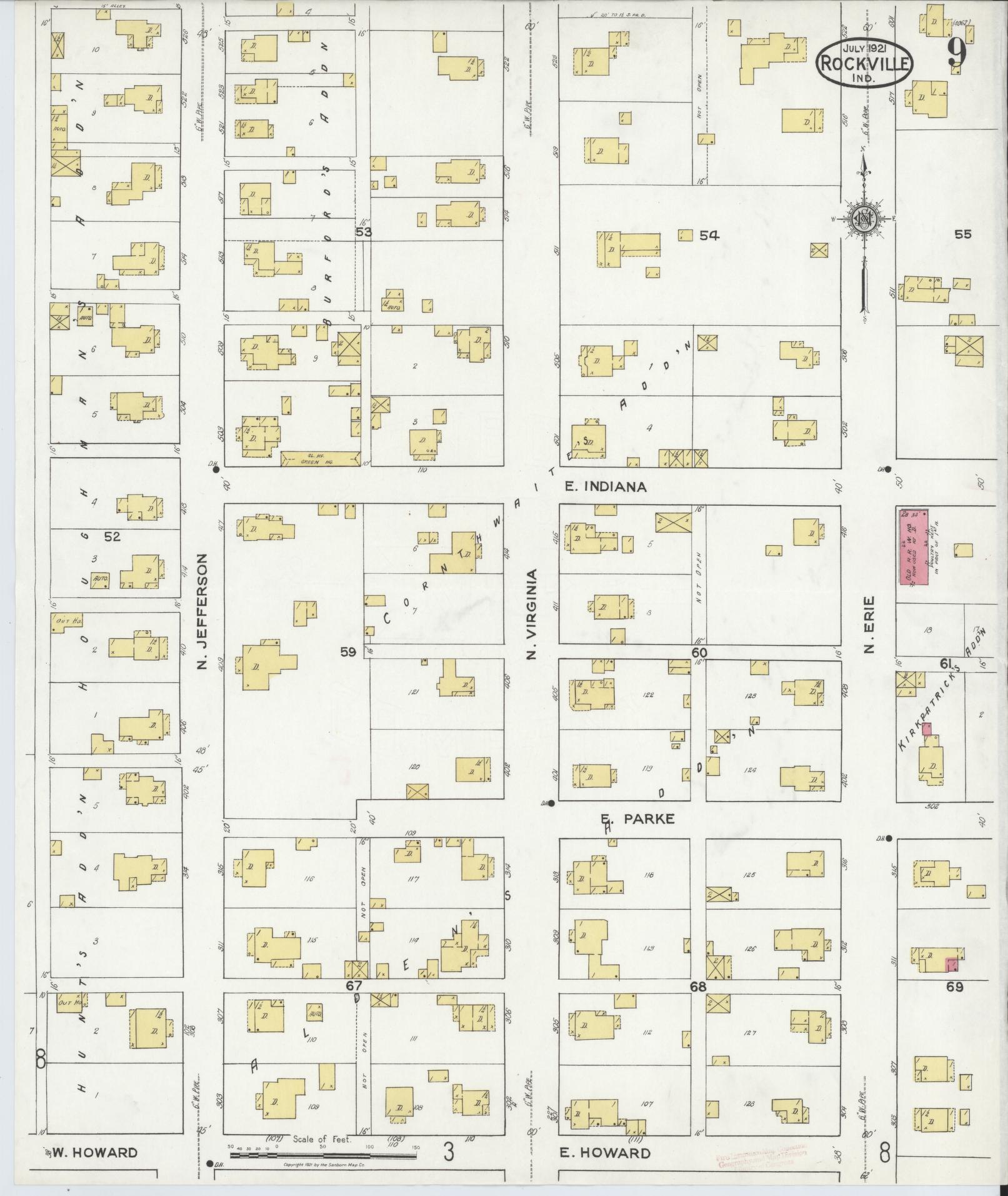 Sanborn Fire Insurance Map from Rockville, Parke County, Indiana (1921), Sheet #0009 - Complete Map Set gallery image, historic Sanborn map, vintage wall art, Indiana Indiana