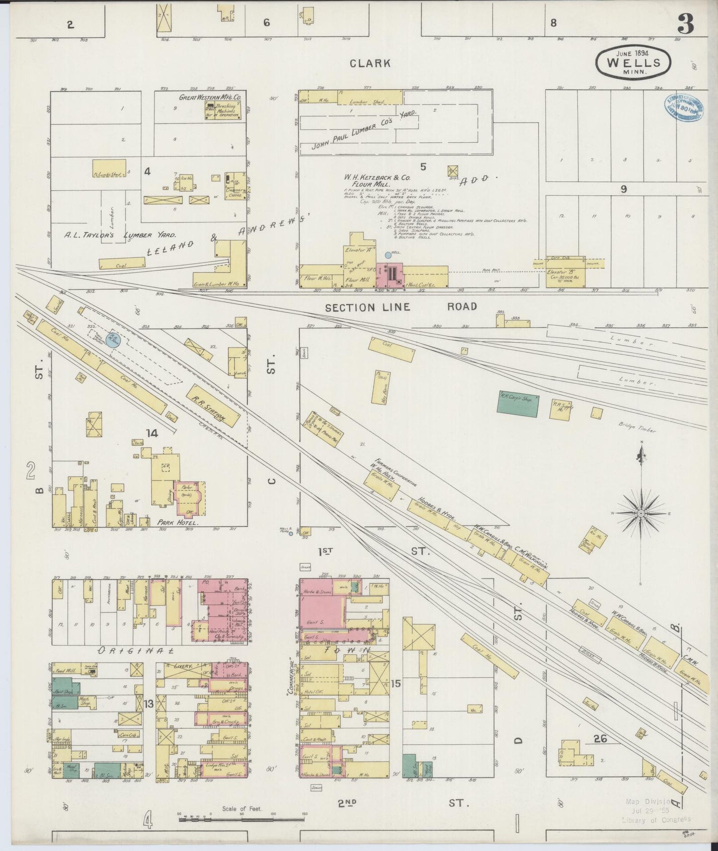 Sanborn Fire Insurance Map from Wells, Faribault County, Minnesota (1894), Sheet #0003 - Historic Sanborn Fire Insurance Map Print, vintage old map wall art, antique decor, genealogy gift, Minnesota Minnesota map
