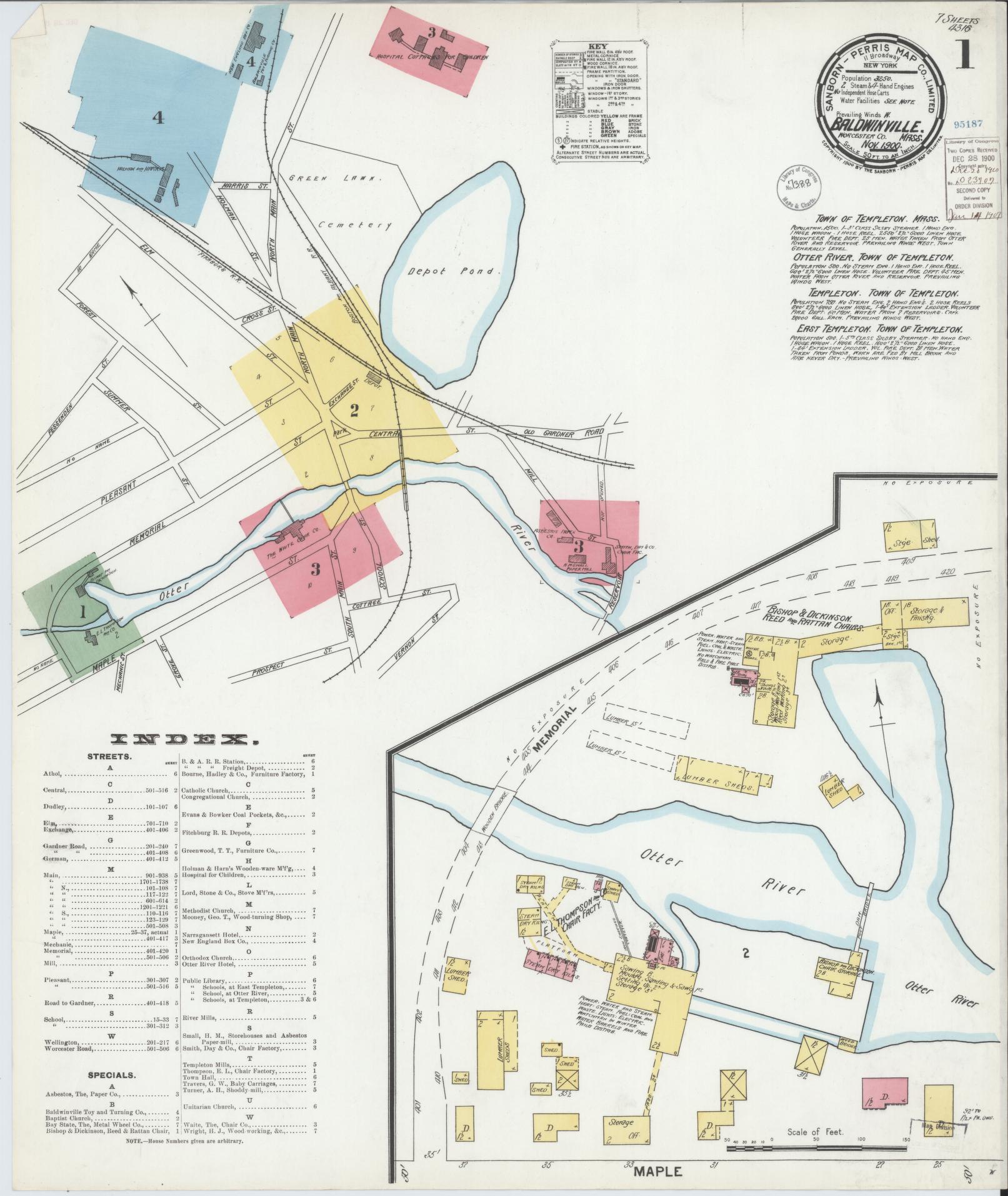 Sanborn Fire Insurance Map from Baldwinville, Worcester County, Massachusetts (1900), Sheet #0001 - Complete Map Set gallery image, historic Sanborn map, vintage wall art, Massachusetts Massachusetts