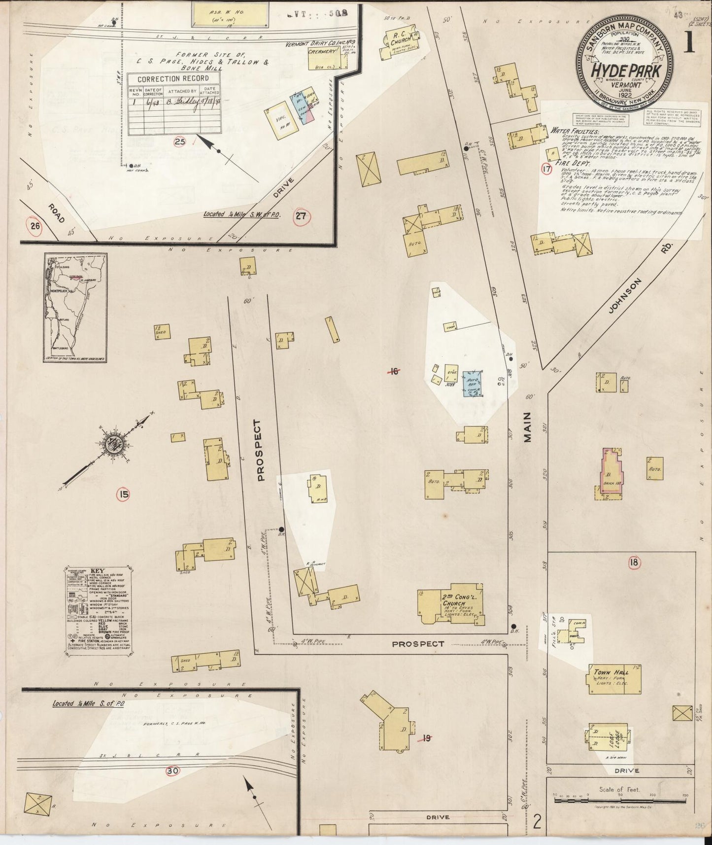 Sanborn Fire Insurance Map from Hyde Park, Lamoille County, Vermont. (1943) – Historic Sanborn Fire Insurance Map Print