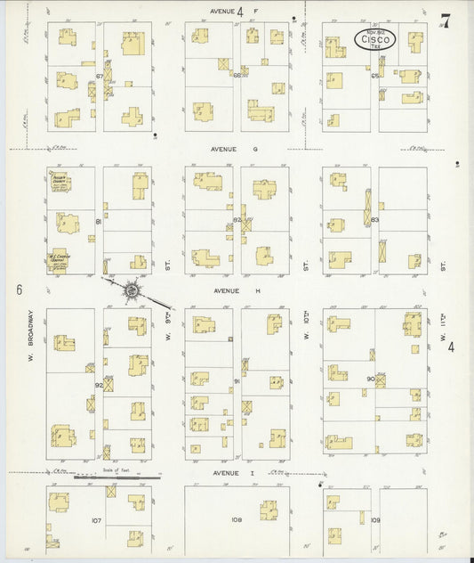 Sanborn Fire Insurance Map from Cisco, Eastland County, Texas (1912), Sheet #0007 - Historic Sanborn Fire Insurance Map Print, vintage old map wall art, antique decor, genealogy gift, Texas Texas map