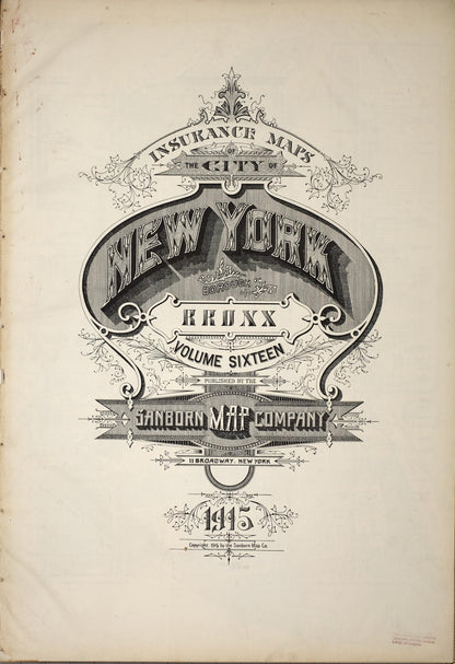 Sanborn Fire Insurance Map from New York, Bronx, Manhattan, New York (1915), Sheet #0001 - Historic Sanborn Fire Insurance Map Print, vintage old map wall art, antique decor, genealogy gift, New York New York map