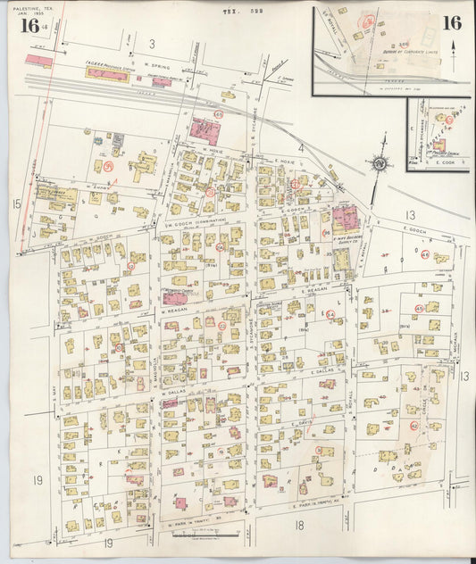Sanborn Fire Insurance Map from Palestine, Anderson County, Texas (1949), Sheet #0016 - Historic Sanborn Fire Insurance Map Print, vintage old map wall art, antique decor, genealogy gift, Texas Texas map