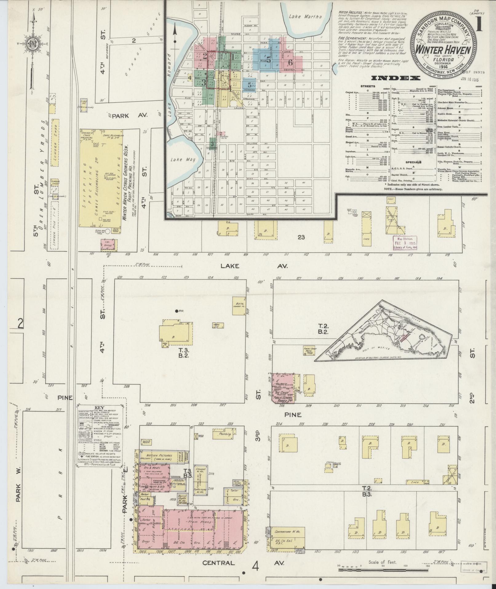 Sanborn Fire Insurance Map from Winter Haven, Polk County, Florida (1914), Sheet #0001 - Historic Sanborn Fire Insurance Map Print, vintage old map wall art, antique decor, genealogy gift, Florida Florida map