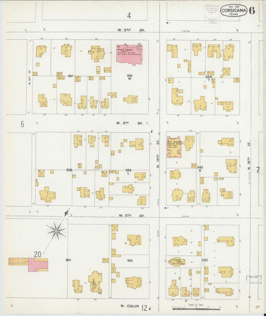Sanborn Fire Insurance Map from Corsicana, Navarro County, Texas (1900), Sheet #0006 - Historic Sanborn Fire Insurance Map Print, vintage old map wall art, antique decor, genealogy gift, Texas Texas map