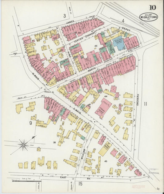 Sanborn Fire Insurance Map from Middletown, Orange County, New York (1897), Sheet #0010 - Historic Sanborn Fire Insurance Map Print, vintage old map wall art, antique decor, genealogy gift, New York New York map