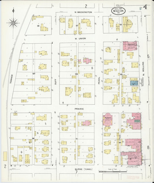 Sanborn Fire Insurance Map from Macon, Macon County, Missouri (1909), Sheet #0004 - Historic Sanborn Fire Insurance Map Print, vintage old map wall art, antique decor, genealogy gift, Missouri Missouri map