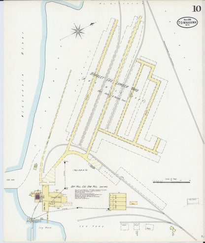 Sanborn Fire Insurance Map from Tomahawk, Lincoln County, Wisconsin (1898), Sheet #0010 - Historic Sanborn Fire Insurance Map Print, vintage old map wall art, antique decor, genealogy gift, Wisconsin Wisconsin map