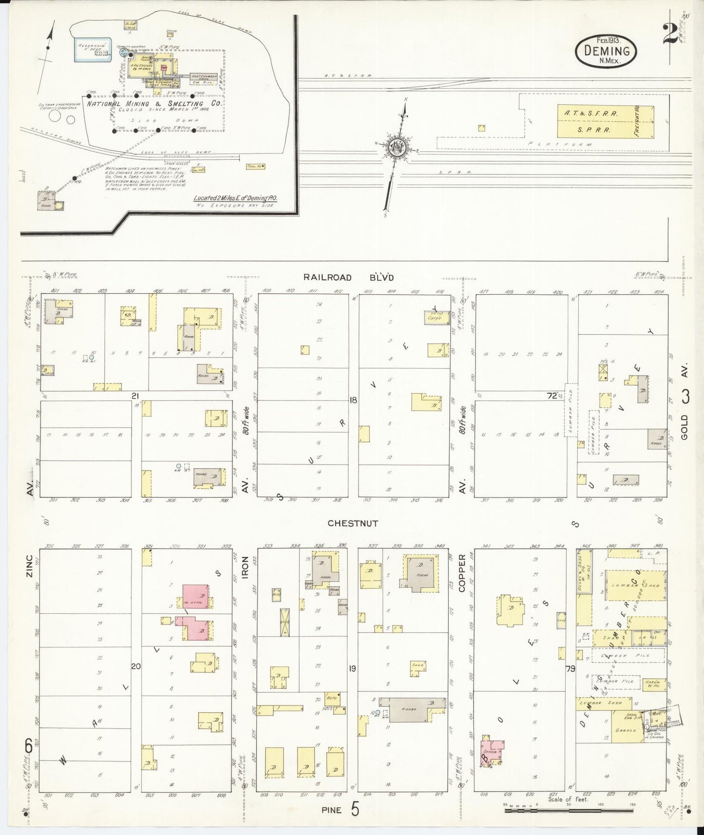Sanborn Fire Insurance Map from Deming, Luna County, New Mexico (1913), Sheet #0002 - Historic Sanborn Fire Insurance Map Print, vintage old map wall art, antique decor, genealogy gift, New Mexico New Mexico map