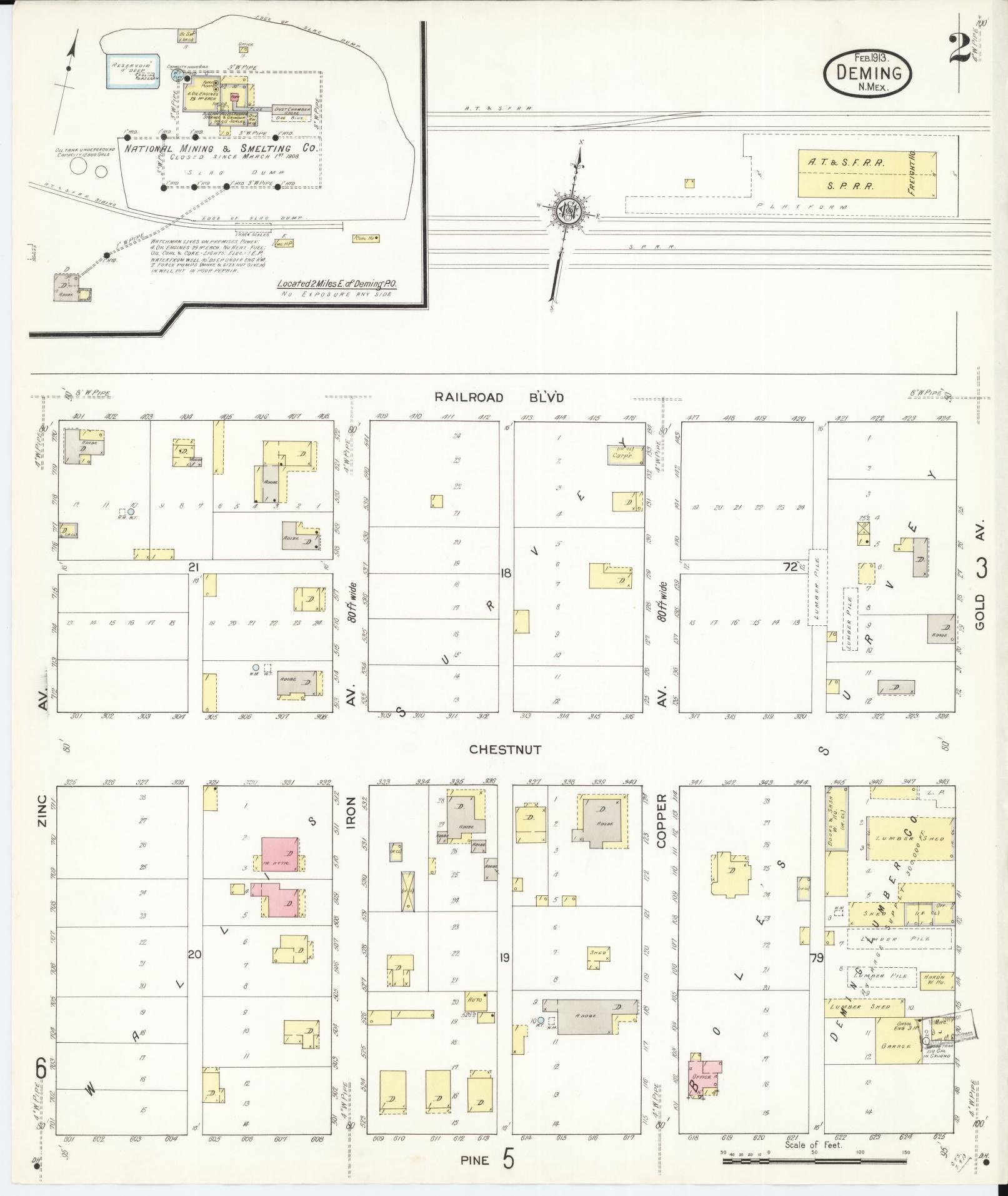 Sanborn Fire Insurance Map from Deming, Luna County, New Mexico (1913), Sheet #0002 - Historic Sanborn Fire Insurance Map Print, vintage old map wall art, antique decor, genealogy gift, New Mexico New Mexico map