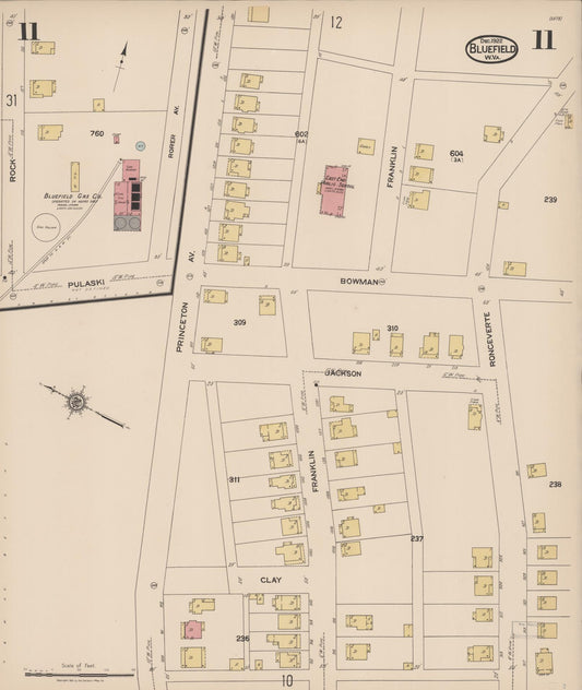 Sanborn Fire Insurance Map from Bluefield, Mercer County, West Virginia (1922), Sheet #0011 - Historic Sanborn Fire Insurance Map Print, vintage old map wall art, antique decor, genealogy gift, West Virginia West Virginia map