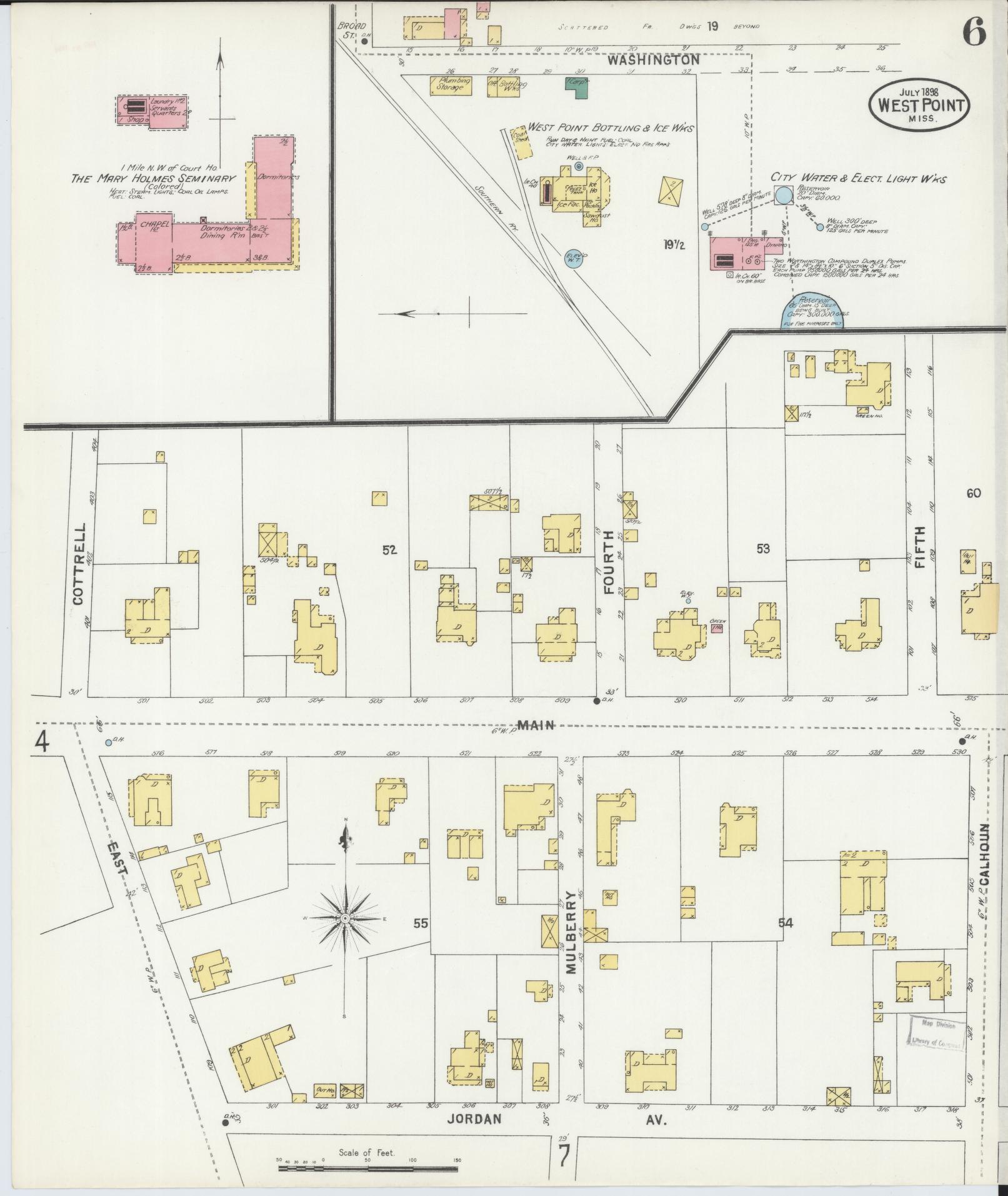Sanborn Fire Insurance Map from West Point, Clay County, Mississippi (1898), Sheet #0006 - Historic Sanborn Fire Insurance Map Print, vintage old map wall art, antique decor, genealogy gift, Mississippi Mississippi map
