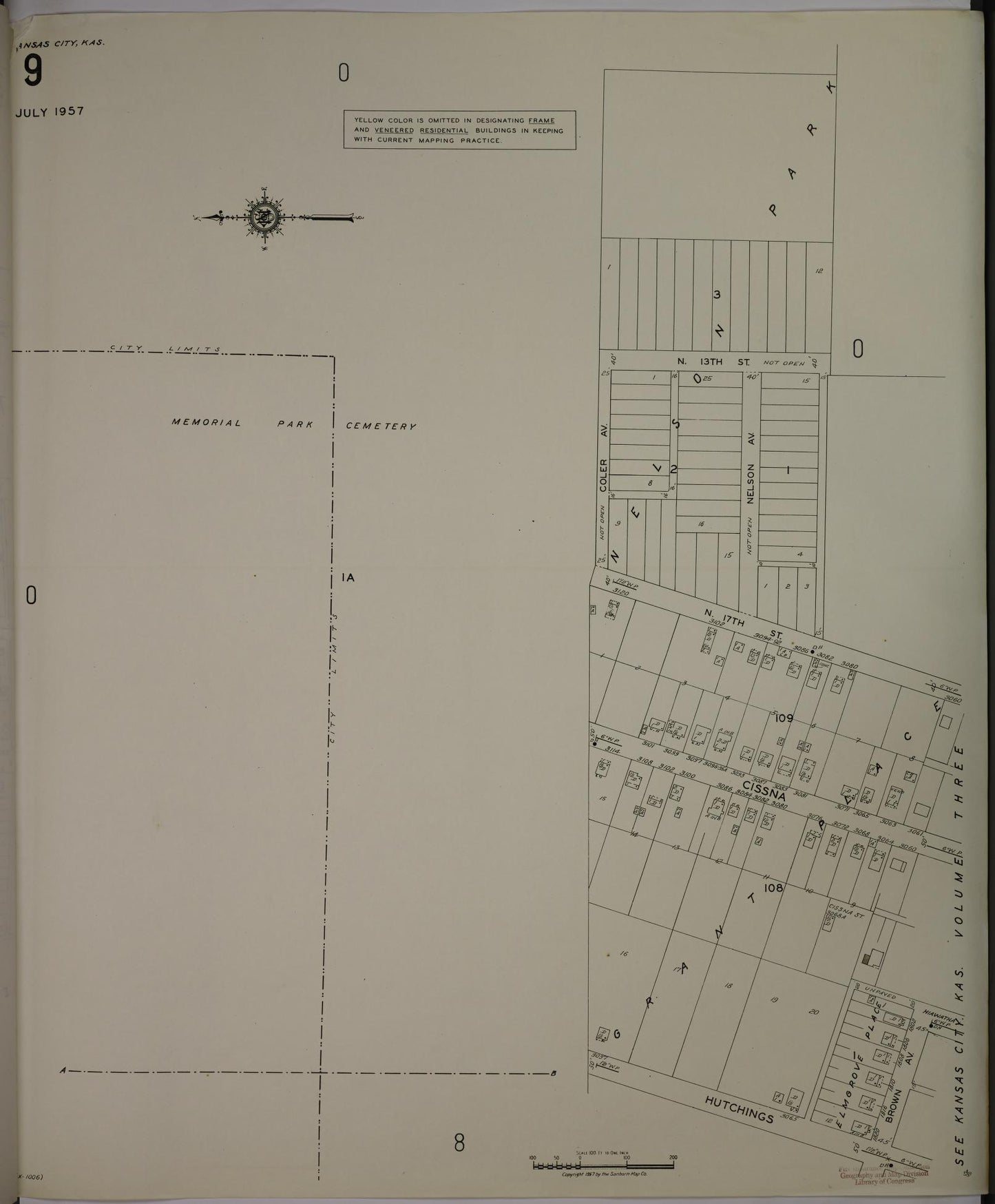 Sanborn Fire Insurance Map from Kansas City, Wyandotte County, Kansas (1957), Sheet #0009 - Complete Map Set gallery image, historic Sanborn map, vintage wall art, Kansas Kansas