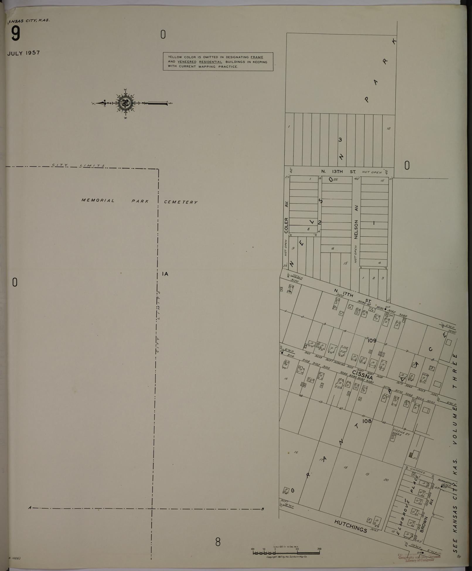 Sanborn Fire Insurance Map from Kansas City, Wyandotte County, Kansas (1957), Sheet #0009 - Complete Map Set gallery image, historic Sanborn map, vintage wall art, Kansas Kansas