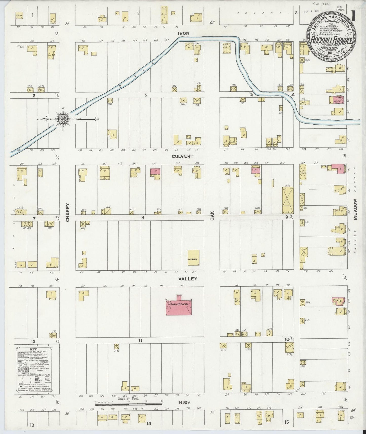 Sanborn Fire Insurance Map from Rockhill Furnace, Huntingdon County, Pennsylvania (1911), Sheet #0001 - Complete Map Set gallery image, historic Sanborn map, vintage wall art, Pennsylvania Pennsylvania