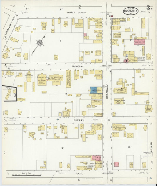 Sanborn Fire Insurance Map from Hicksville, Nassau County, New York (1917), Sheet #0003 - Historic Sanborn Fire Insurance Map Print, vintage old map wall art, antique decor, genealogy gift, New York New York map