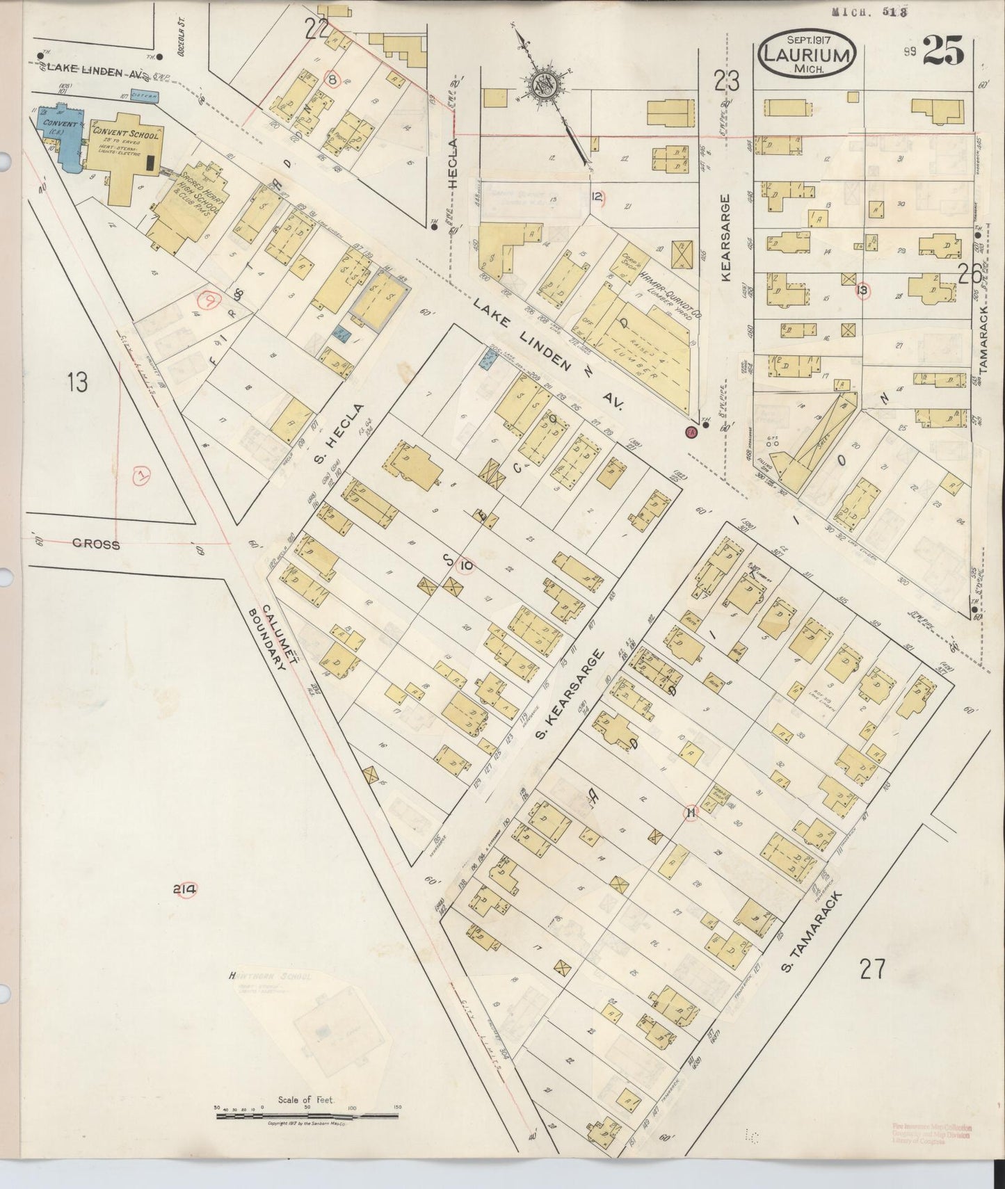 Sanborn Fire Insurance Map from Laurium, Houghton County, Michigan (1949), Sheet #0025 - Complete Map Set gallery image, historic Sanborn map, vintage wall art, Michigan Michigan