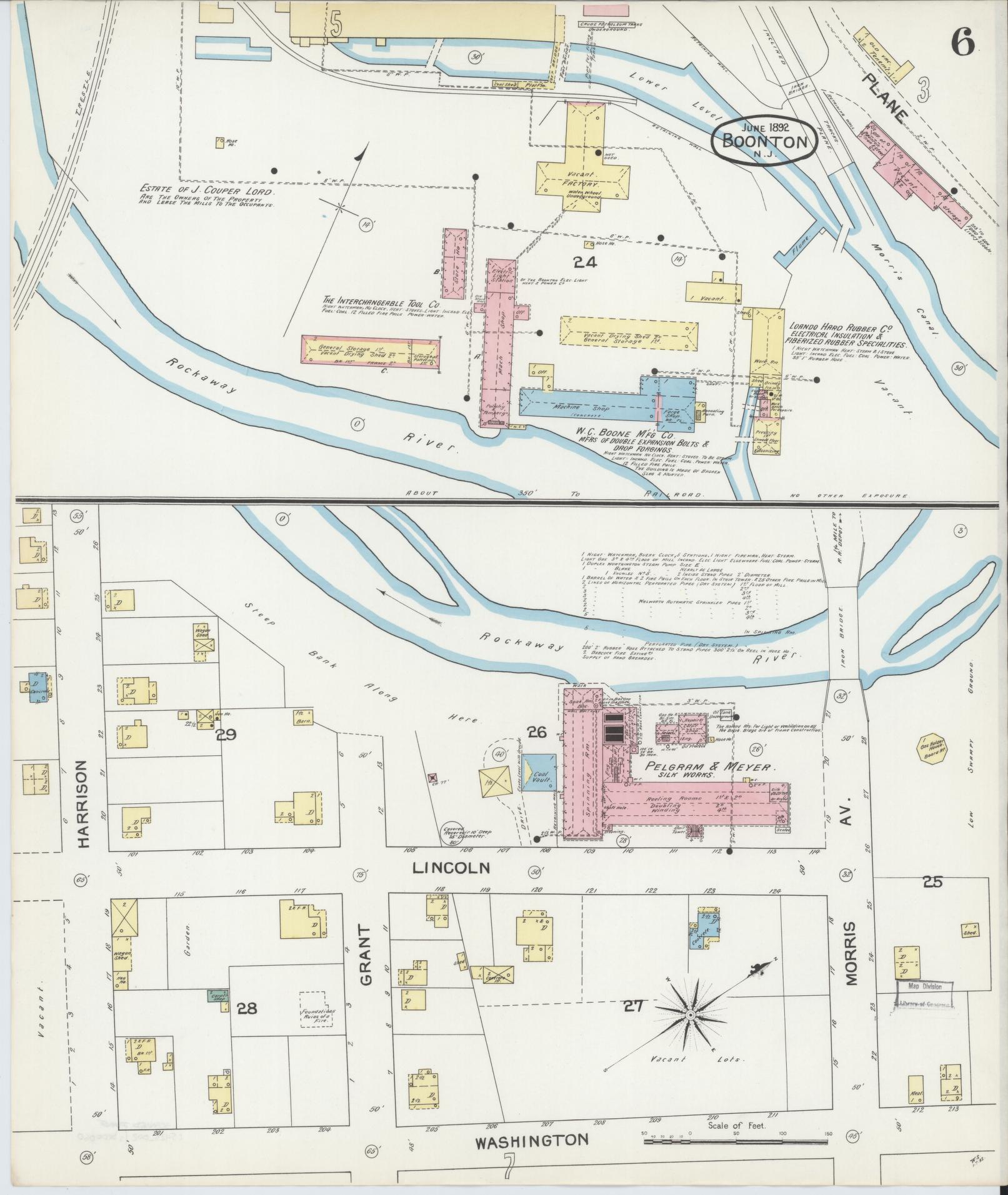 Sanborn Fire Insurance Map from Boonton, Morris County, New Jersey (1892), Sheet #0006 - Historic Sanborn Fire Insurance Map Print, vintage old map wall art, antique decor, genealogy gift, New Jersey New Jersey map