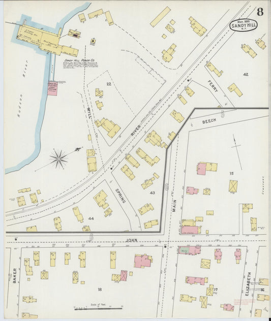 Sanborn Fire Insurance Map from Sandy Hill, Washington County, New York (1895), Sheet #0008 - Historic Sanborn Fire Insurance Map Print, vintage old map wall art, antique decor, genealogy gift, New York New York map