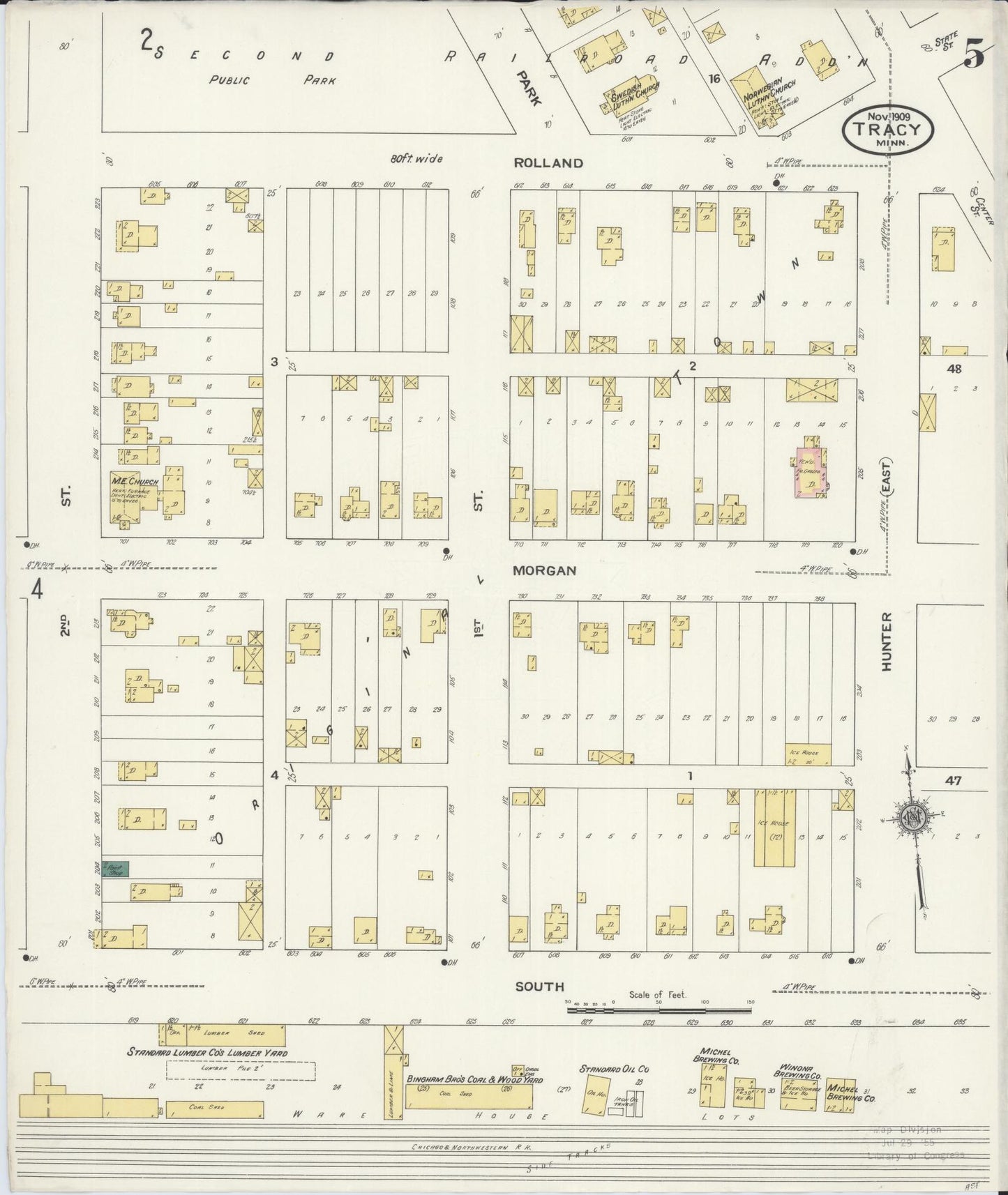 Sanborn Fire Insurance Map from Tracy, Lyon County, Minnesota (1909), Sheet #0005 - Historic Sanborn Fire Insurance Map Print, vintage old map wall art, antique decor, genealogy gift, Minnesota Minnesota map