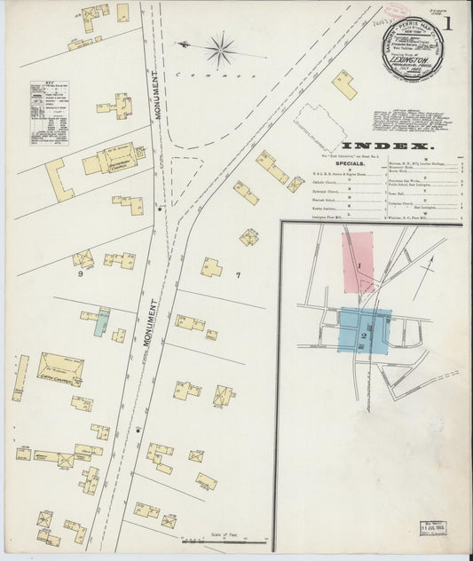 Sanborn Fire Insurance Map from Lexington, Middlesex County, Massachusetts (1892), Sheet #0001 - Historic Sanborn Fire Insurance Map Print, vintage old map wall art, antique decor, genealogy gift, Massachusetts Massachusetts map