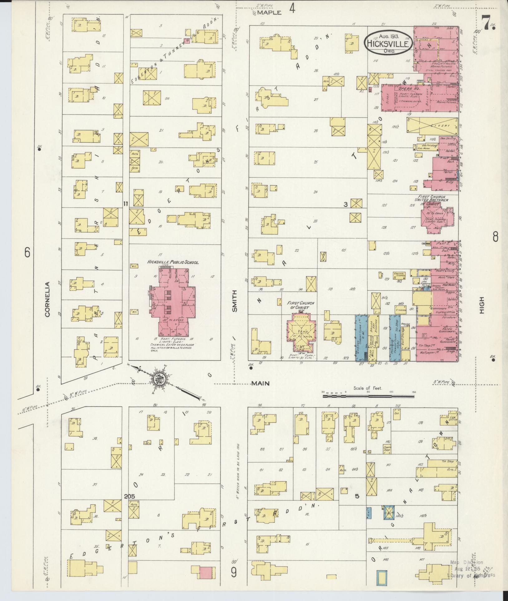 Sanborn Fire Insurance Map from Hicksville, Defiance County, Ohio (1913), Sheet #0007 - Historic Sanborn Fire Insurance Map Print, vintage old map wall art, antique decor, genealogy gift, Ohio Ohio map